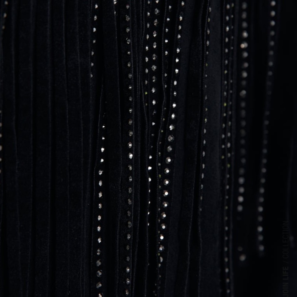 Zara Black Fringe Suede Jacket with Rhinestone Detail - Picture 5 of 6